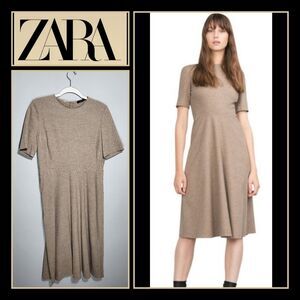 NWT ZARA WOMAN Size Large Wool Blend Midi Dress in Camel Flowy A-Line Neutral
